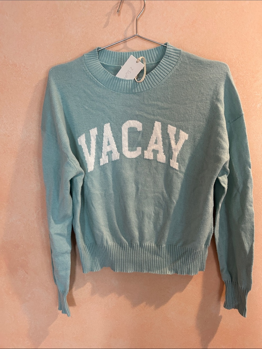 Z Supply Mint Green 'VACAY' Crewneck Sweater XS oversized